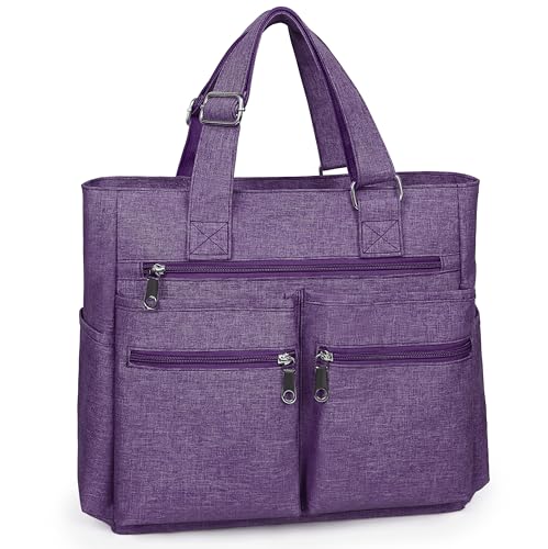 VOLGANIK ROCK Canvas Tote Bag Waterproof Nylon Multi Pocket Shoulder Bags Laptop Work Bag Teacher Purse Handbag for Women Men - color: Purple 2