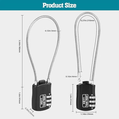 Zinc Alloy Wire Rope Cable Lock with Resettable Code - Helmet, Luggage, Ski, Snowboard, Bikes, Stroller, Cabinet Lock - size: 7 Inch