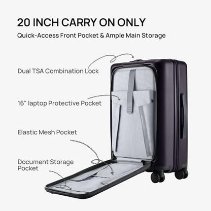 NINETYGO Carry On Luggage 22x14x9 Airline Approved, 20 Inch Suitcase with Front Compartment, Lightweight PC Hard Shell, Cup Holder, Clamshell, TSA Lock, Spinner Wheels (Blackcurrant Oolong) - color: 04-Blackcurrant Oolong, size: Carry-On 20-Inch (Clamshel