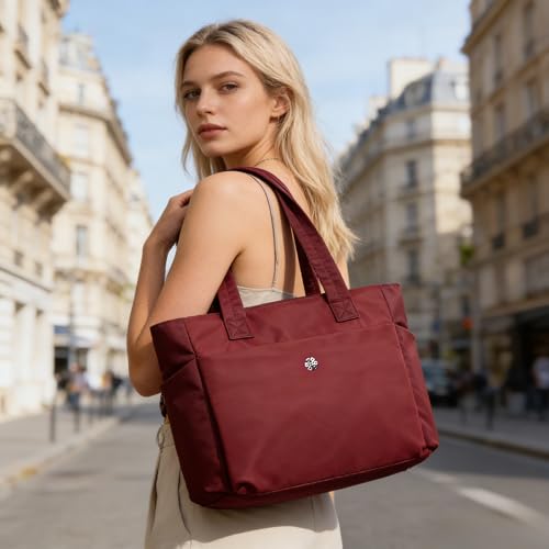 questAll Lightweight Large Capacity Laptop Tote for Women, Waterproof Carnvas Shoulder Bag, Fits 15" Laptop 9006 - color: Red