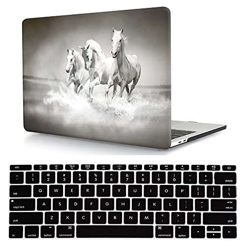 MacBook Pro 13 Inch Case 2012-2008 A1278 - Plastic Hard Shell & Keyboard Cover Skin - White Horse - color: CH68 White horse, size: Pro 13" w/CD-ROM 2008-2012(A1278)