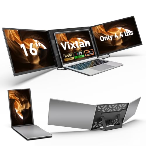 Vixtan 16.1" Triple Laptop Screen Extender, Lightweight FHD IPS Portable Monitor for Laptop, USB-C Plug & Play Multi Screen Attachment for 13-17.3" laptops with Windows/Mac/Chrome - color: 16" Space Silver