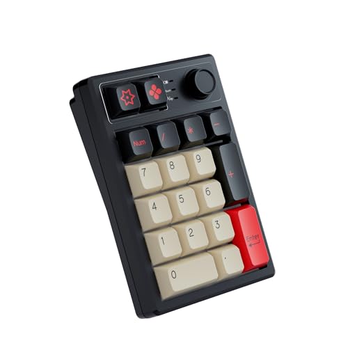 KEYCOOL K19 Wireless Numeric Keyboard, Mechanical Number Keypad Hot-swappable Bluetooth Numpad 5.0/2.4GHz, RGB Multi-Function Knob Numerical Keyboard for Laptop Mac Win iOS Android - color: Earl Red 19 Key