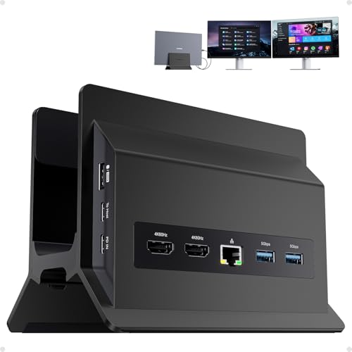 USB C Laptop Docking Station Dual Monitor, 11 in 1 Vertical Dock with 2 HDMI 4K, 3 USB A/C 10Gbps, 2USB-A 5Gbps, USB A 2.0, Ethernet, Docking Station Stand for Type-C Laptops - Black