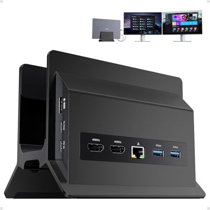 USB C Laptop Docking Station Dual Monitor, 11 in 1 Vertical Dock with 2 HDMI 4K, 3 USB A/C 10Gbps, 2USB-A 5Gbps, USB A 2.0, Ethernet, Docking Station Stand for Type-C Laptops - Black