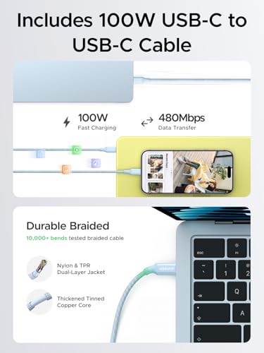 UGREEN Nexode Air 65W USB C Charger, Foldable Mini Charger Block Fast Charging with USB C Cable, GaN Charger for MacBook Air/Neo/Pro, iPhone 17 16, Galaxy S26/S25, iPad, Blue - color: Blue