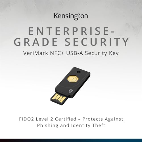 Kensington VeriMark NFC+ USB-A Security Key (K64738WW) | FIDO2/WebAuthn hardware authenticator, passwordless login, NFC and USB-A, works with Windows, macOS, Chrome OS - size: USB-A