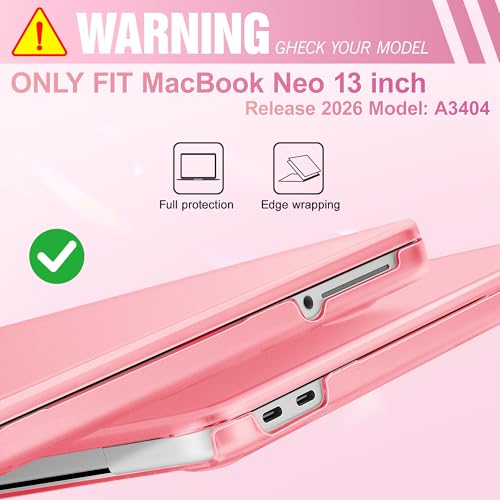 May Chen for MacBook Neo 13 inch Liquid Retina Display ((2026 Release A3404), Slim & Lightweight Protective Case with Screen Protector&Keyboard Cover&Dust Plug, Frosted Pink - color: Frosted Pink