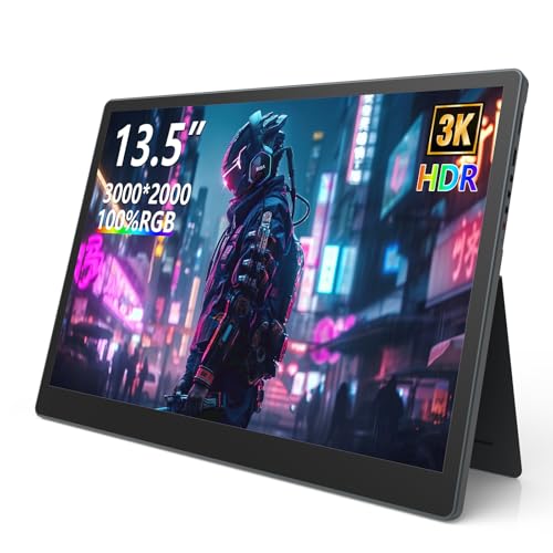 Portable Monitor 13.5'' 3000×2000 IPS 3:2 Screen, 100% sRGB HDR USB-C HDMI Second Monitor for Laptop, Ultra-Slim Portable Display with Adjustable Damping Stand, Plug & Play for PC Mac Phone
