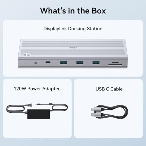 Displaylink Docking Station 3 Monitors with 120W Power Adapter, 14-in-1 Laptop Dock for MacBook M1/M2/M3/M4/Windows, 3XHDMI, 5 USB Ports, Ethernet, Audio, SD/microSD