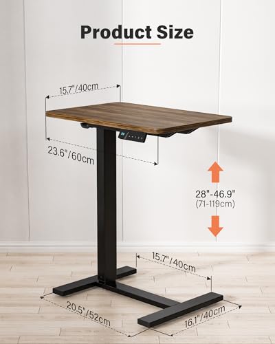 FiCiHi Electric Overbed Table, Adjustable Height Bedside Desk with Hidden Wheels, Rolling Sit-Stand Laptop Table for Bed, Couch, Sofa, Home Office & Hospital Use, (24" x 16", Walnut) - color: Walnut, size: 24 x 16"