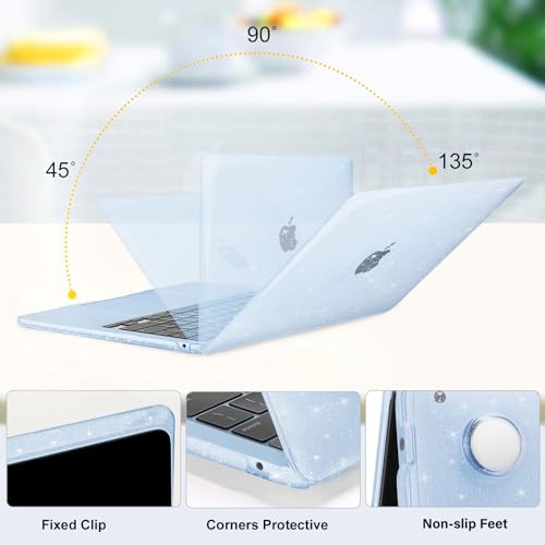 MOSISO Compatible with MacBook Air 13 inch Case M5 M4 M3 M2 2026-2022 | 4 in 1 Kit Bling Sparkly Hard Shell for MacBook Air 13.6 inch Case, Glitter Cover, A3449 A3240 A3113 A2681, Sky Blue - color: Sky Blue