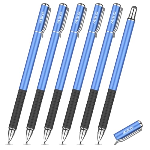 MEKO Stylus Pen for Touchscreen, 2-in-1 Universal Stylus 6Pcs | MEKO 1st Gen Stylus, Fiber & Disc Tips, High Precision, Work for iPad iPhone Android Tablets All Touch Screens-Blue - color: blue