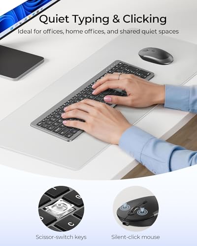 seenda Rechargeable Wireless Keyboard and Mouse Combo, Gray & Black | Quiet, slim full-size keyboard with numpad, 2.4GHz USB receiver, USB-C charging, 3-level DPI mouse for Windows PCs/laptops - color: Gray&Black