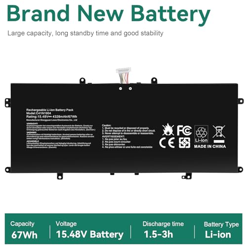 TREE.NB 67Wh C41N1904 Battery Replacement for ASUS ZenBook 14 UX425 UX425UA UX425EA UX425JA 13 UX325EA UX325JA UM325SA UX363EA UX363JA Flip S UX371 UX393 UX393EA UX371EA S14 S435 - size: 10.79x4.53x0.2inch C41N1904