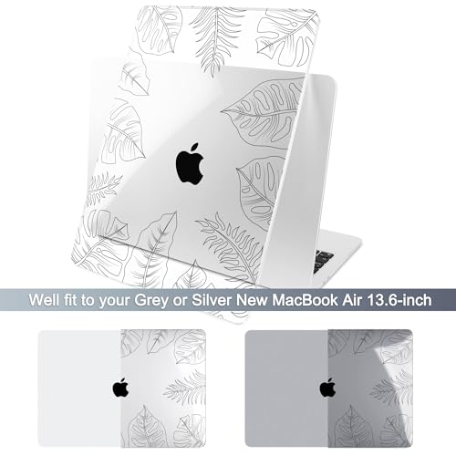 Batianda LumiArt Case for MacBook Air 13.6" M2-M5 Chip, Tropical Line | 4-in-1 set with tropical leaf line art design, ultra slim hard shell protection for minimal, office and nature users - color: Tropical Line Art