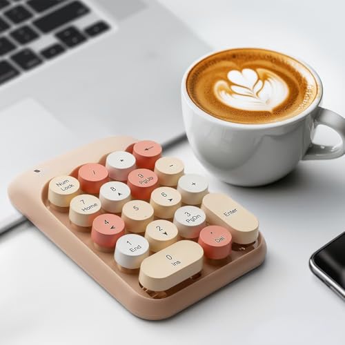Sahara - Wireless Numeric Keypad, Retro Round Keycaps, Portable Number Pad with Ergonomic Design, USB Receiver, Compatible with Laptop/Desktop PC (Sand Beige) - color: Sand Beige