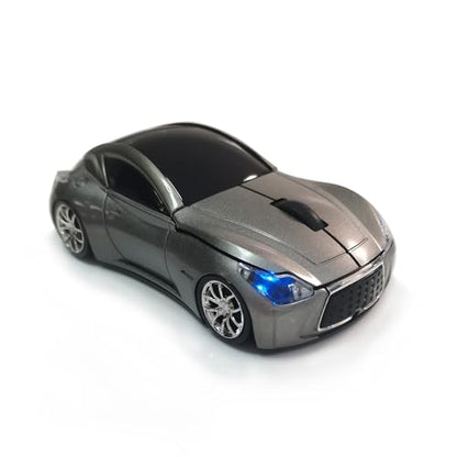 Car Mouse for Computer, Wireless Car Shaped Mice for Laptop, PC, Mini Cute Mouse with 2.4Ghz USB Receiver, 3D, 1600DPI, Silent Clicks, LED Headlights (Grey) - color: Y-Grey