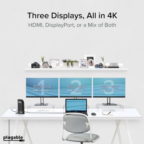 Plugable 13-in-1 USB C Docking Station 4K Triple Monitor with 100W Power Delivery | USB C Dock for Windows, Mac, ChromeOS, Thunderbolt | Driver Required | 3X HDMI and 3X DisplayPort (UD-ULTC4K)
