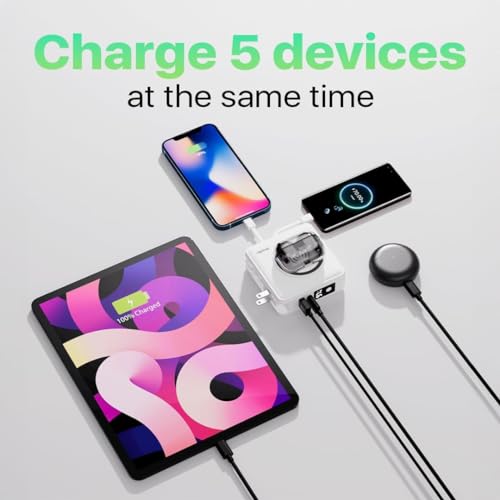 PWRMobile PWR Travel PRO 5-in-1 Power Bank – 10,000mAh with Built-in Cables – 20W USB-C + 15W Wireless Charging – Compact Portable Charger for iPhone & Android - White - color: White