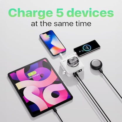 PWRMobile PWR Travel PRO 5-in-1 Power Bank – 10,000mAh with Built-in Cables – 20W USB-C + 15W Wireless Charging – Compact Portable Charger for iPhone & Android - White - color: White