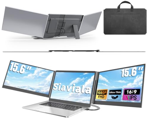 Laptop Screen Extender 15.6", 1080P FHD Triple Portable Monitor for Laptops 13-17.3", Ultra-Slim Dual Monitor Extender for Windows/Mac/Chrome/Dex, USB-C/HDMI Plug and Play