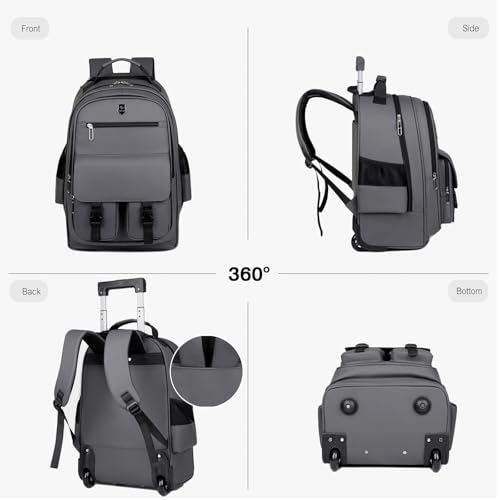 FANDARE Rolling Laptop Backpack Convertible Luggage Backpack with Wheels Travel Daypacks Multi-Functional Carry-On for Business Trip Men Lifestyle Outdoor Urban Waterproof PU Film Backpacks Grey - color: Grey