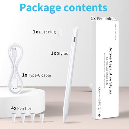 Stylus Pen for iPad 2025-2018 Faster Charge Apple Pencil with Tilt Sensitivity & Palm Rejection & Magnetic Compatible iPad 11/10/9/8/7/6, Pad Air 3/4/5, Pro 12.9"/11", Mini 6/5, M2/M4 White - color: White