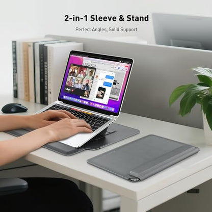 AboveTEK Portable Laptop Lap Desk w/Retractable Left/Right Mouse Pad, 2-in-1 Laptop Sleeve Case with Stand for 13-14 inch Laptops Grey