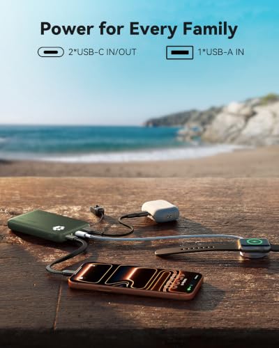 INIU 45W Fast Charging Portable Charger, Smaller 10000mAh Travel Power Bank | Flight-Safe, Detachable USB C Cable, Travel Essential, External Battery Phone Pack for iPhone 17 Samsung S26 iPad etc, Green - color: Green