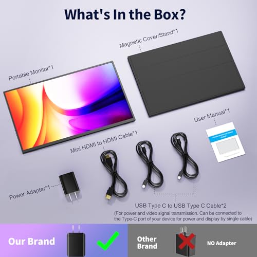 COOLHOOD 18.5 Inch FHD USB-C HDMI 120Hz Portable Monitor | Travel Portable Monitor for Laptop 、PC、PS5、Xbox, Portable Screen with Cover Stand, VESA Compatible - size: 18.5“