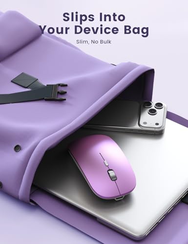 SABLUTE Bluetooth Mouse for Mac, Tri-Mode Silent Wireless Mouse, Orchid | Bluetooth 5.2 + 2.4GHz, Connect 3 Devices, Silent Click, USB-C Charging, 3 DPI Levels, MacBook, iPad & Windows Compatible - color: Orchid