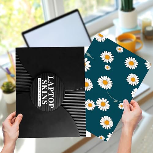 Laptop Skin Sticker for 12.1”-15.6“ Laptops (Fits 13”, 13.3”, 14”, 15”, 15.4”) | Protective Universal Reusable Vinyl Art Decal Cover | Waterproof & Scratch-Resistant-White Daisies on Dark Teal - color: White Daisies on Dark Teal