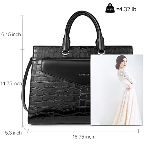 BOSTANTEN Briefcase for Women Laptop Tote 15.6 Inch Genuine Leather Handbag Work Bag Beige - color: F-crocodile Pattern Black