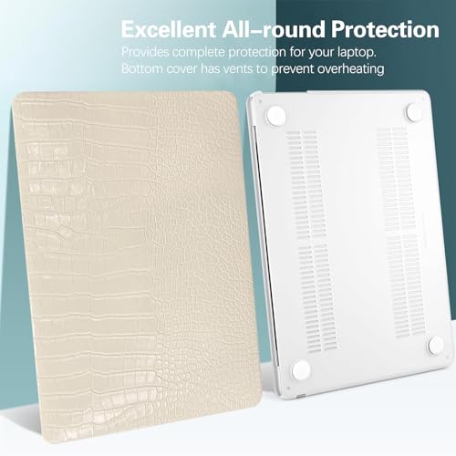 Crocodile Case for MacBook Air 13 inch 2026-2022 M5/M4/M3/M2 Logo Cutout | Model A3449 A3240 A3113 A2681, Texture Crocodile Aligator Skin Snakeskin PU Leather Hardshell Case & Keyboard Cover, Beige - color: ## Beige Crocodile