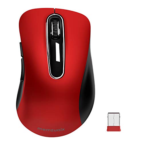 memzuoix 2.4G Wireless Mouse, 1400 DPI Mobile Optical Cordless Mouse with USB Receiver, Portable Computer Mice for Laptop, PC, Desktop, MacBook, 5 Buttons, Red - color: Red