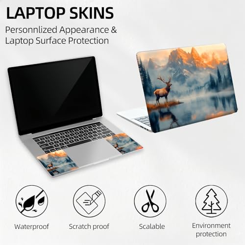 Majestic Elk Mountain Lake Universal Laptop Skin Sticker 3PCS, Protective Decal Trim-to-Fit 11.6" 13.3" 14" 15.6" Laptop Vinyl Cover, Removable Anti-Scratch Computer Decal Protector - color: Majestic Elk Mountain Lake