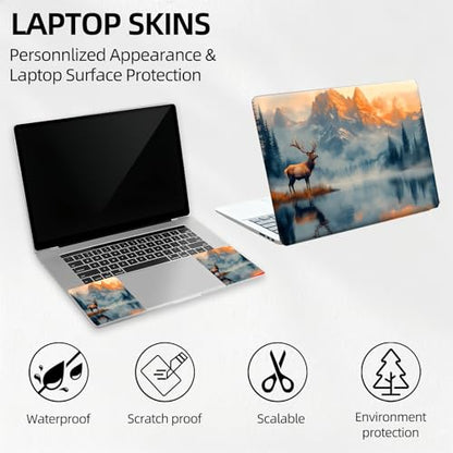 Majestic Elk Mountain Lake Universal Laptop Skin Sticker 3PCS, Protective Decal Trim-to-Fit 11.6" 13.3" 14" 15.6" Laptop Vinyl Cover, Removable Anti-Scratch Computer Decal Protector - color: Majestic Elk Mountain Lake