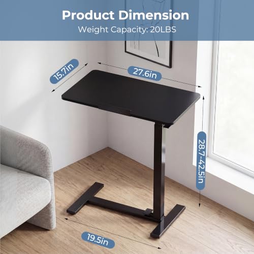 DUMOS Mobile Standing Desk, Bedside Table, Overbed Table | Adjustable Pneumatic Lift, Hidden Wheels, Portable Computer Cart, Bed Couch Office Sofa, Black - color: Ink