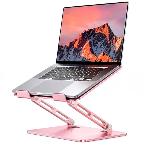 LOXP Adjustable Laptop Stand, Portable Laptop Riser, Aluminum Laptop Stand for Desk Foldable, Ergonomic Computer Notebook Holder for Desk, Office Desk Accessories (10-15.6'')- Pink - color: Classic Pink