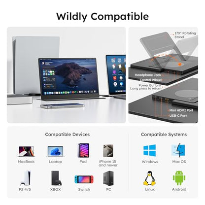 15.6" Portable Monitor with Smart Cover, FHD 1080P IPS Travel Monitor for Laptop, Built-in Speaker& Stand, USB-C&Mini HDMI Screen Extender for Laptop Mac PC Phone Xbox PS4/5 Switch with Stand Case - style: 15.6 CASE