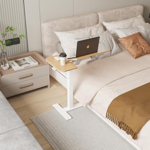 ETHU Overbed Table with Tilting Top, Medical Table with Wheel Height Adjustable - Laptop Bedside Table with Locking Wheels for Hospital, Home, and Office - color: Wood