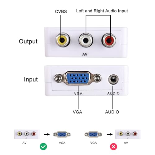 XMSJSIY VGA to AV RCA Composite Converter Adapter Box with USB Power Cable HD 1080P Audio Video Converter PC to TV Set Top Box