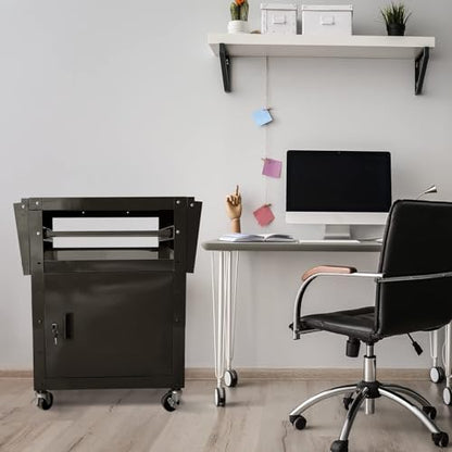 AV Cart with Locking Cabinet and Keyboard Tray Height Adjustable Utility Cart with Extra Storage,Computer Cart with Wheels and Power Strip for Presentations Office Holds 300 Lbs(Black/43”x18”x43”) - size: 43”x18”x43”