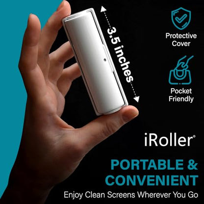 Screen Cleaner by iRoller - Pack of 12 - No Need for Spray or Wipes, Liquid Free - Reusable & Washable -Portable iPad Screen Cleaner for Touchscreen- Ideal for Smartphone, MacBook, Monitor - 3.5" - size: 12 pack