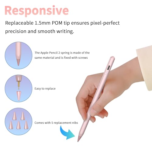 HZD Apple Pencil for iPad 2025-2018 Faster Charge Stylus Pen,Rose | with Tilt Sensitivity & Palm Rejection & Magnetic Compatible iPad 11/10/9/8/7/6, Pad Air 3/4/5, Pro 12.9"/11",Mini 6/5, M2/M4 - color: Rose Gold