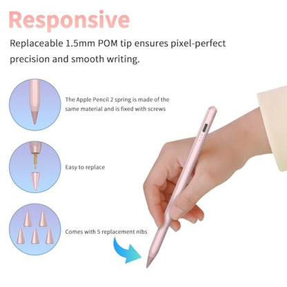 HZD Apple Pencil for iPad 2025-2018 Faster Charge Stylus Pen,Rose | with Tilt Sensitivity & Palm Rejection & Magnetic Compatible iPad 11/10/9/8/7/6, Pad Air 3/4/5, Pro 12.9"/11",Mini 6/5, M2/M4 - color: Rose Gold