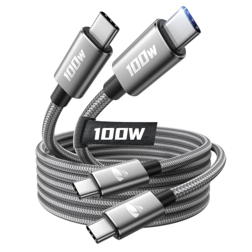 Aioneus 2 Pack 2 m USB C to USB C Cable, 100 W 5 A PD QC 4.0 Quick Charge, Compatible with MacBook Pro, iPad, Samsung, iPhone 15 - size: 6.1FT+6.1FT