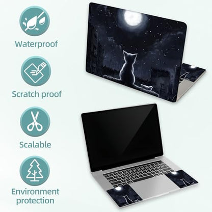 Universal Laptop Skin Decal, 3-Piece Vinyl Protector for 12 13 14 15.6" Notebook, Waterproof Anti-Scratch, Easy Trim & Bubble-Free Finish, Cat Sits on the Roof - color: Cat Sits on the Roof