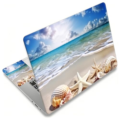 Laptop Skin Sticker Decal, Universal Reusable Vinyl Laptop Cover for 12" 13" 13.3" 14" 15" 15.4" 15.6" Notebook PC, Reusable Waterproof Scratch-Resistant with 2 Wrist Pads,Beach Starfish - color: Beach Starfish